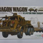 TAMIYA 1/32 US 40TON DRAGON WAGONの箱。車体のイラストやロゴが描かれている。