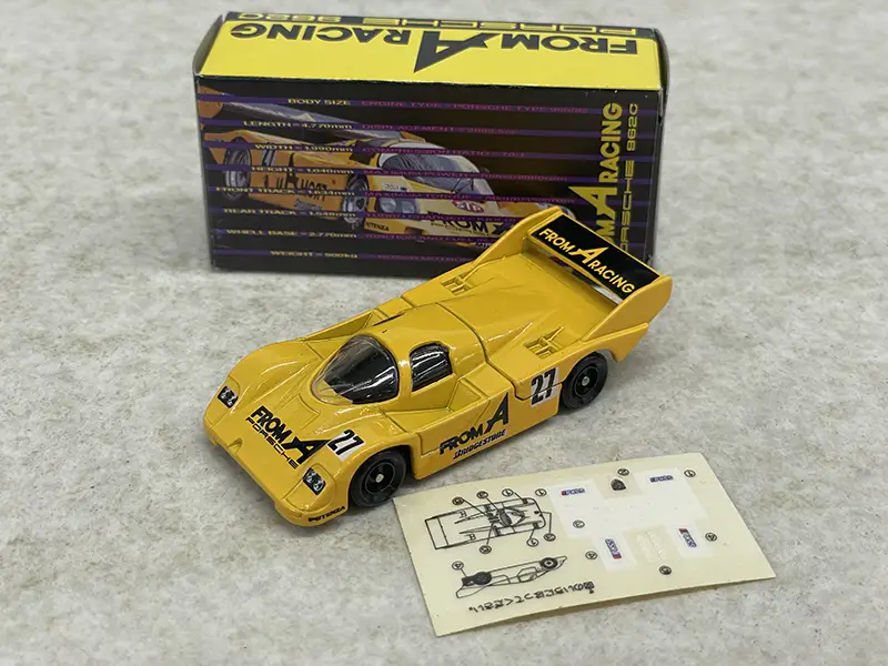 アイアイアド（II ADO)特注 トミカ FROM A RACING ポルシェ962C　パッケージと本体、シール